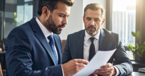  “debt attorney reviewing MCA contract with business owner”)