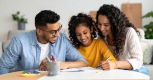 “family enjoying financial stability and planning for the future”)