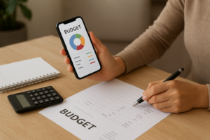 Person reviewing financial documents while working toward debt relief.